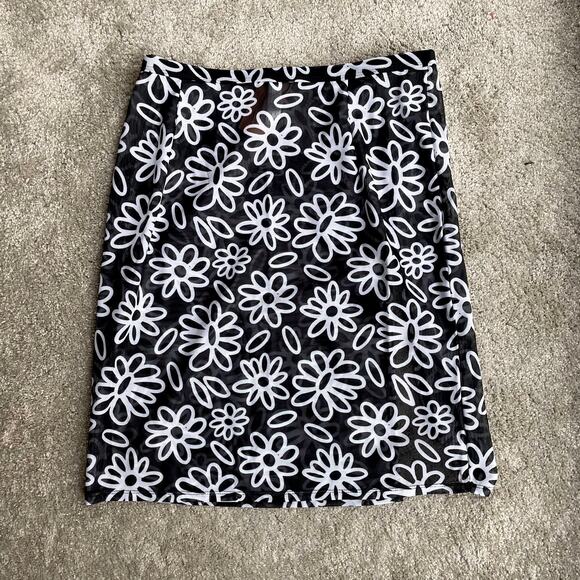 ASOS Womens Skirt 4 Black White Floral Mesh Swim Coverup Sheer Festival Beach - Picture 3 of 9